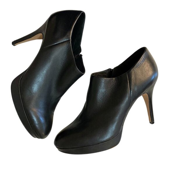 VINCE CAMUTO Elvin High Heeled Leather Booties Shoes Black - Picture 5 of 13
